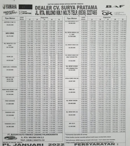 Daftar Harga Motor Yamaha